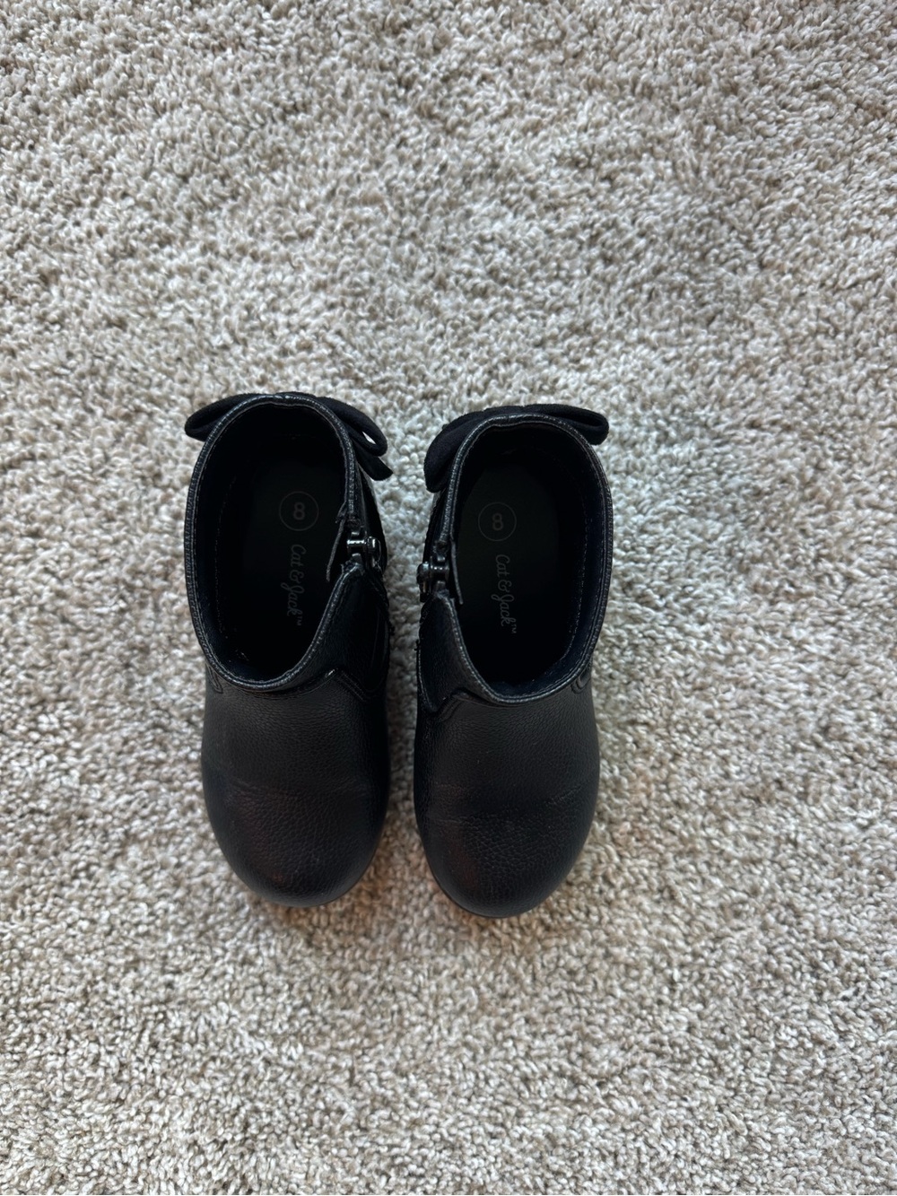 Cat & Jack Girls Black Ankle Boots Size 8 Bow Side Zip Faux Leather - Picture 3 of 8
